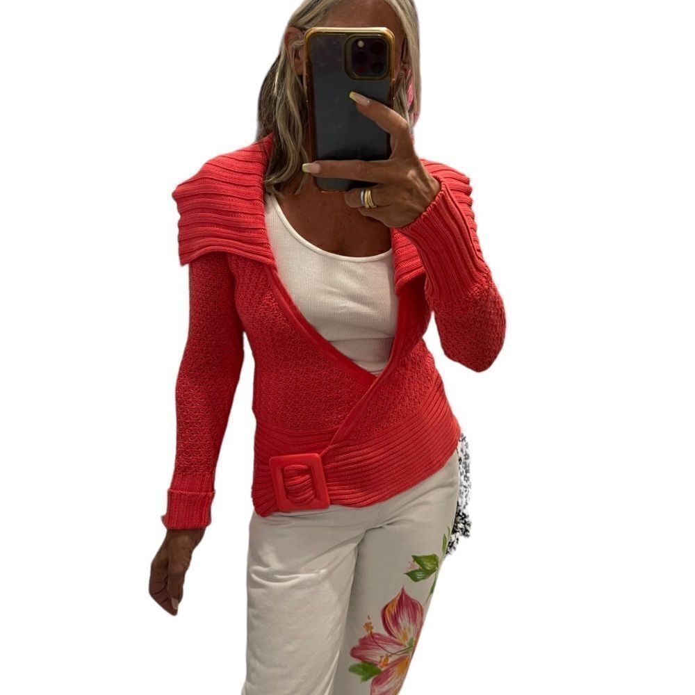 Cache Side Bucket Open Wrap Knit Cardigan.Size S
